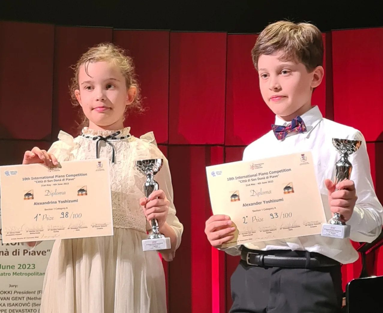Alexandrina e Alexander Yoshizumi vincono al concorso pianistico di San Donà di Piave ne